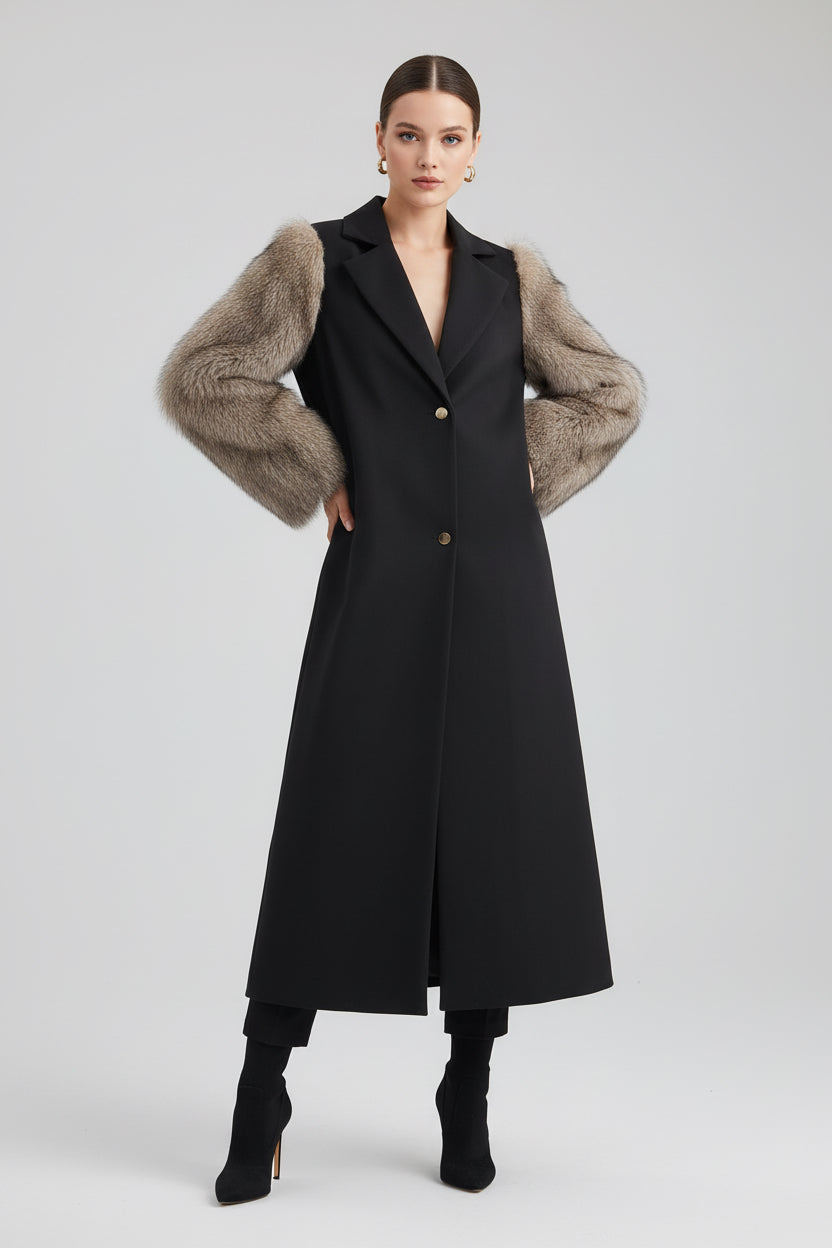 Splicing long fur coat