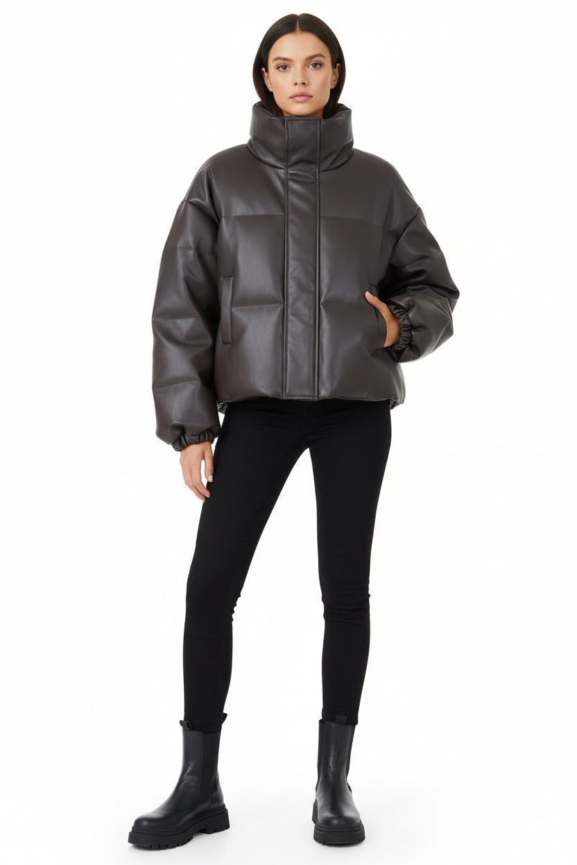 Unisex PU Leather Jackets Lapel Loose Thick Warm Coat