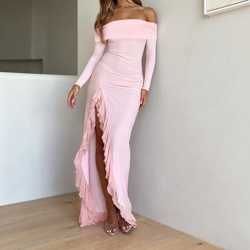 lotus leaf maxi evening party dress