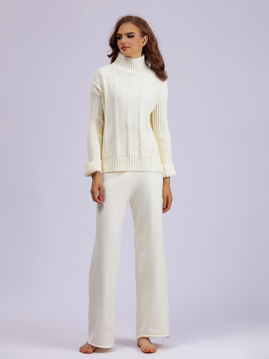 turtleneck knitted sweater two-piece set wide-leg pants