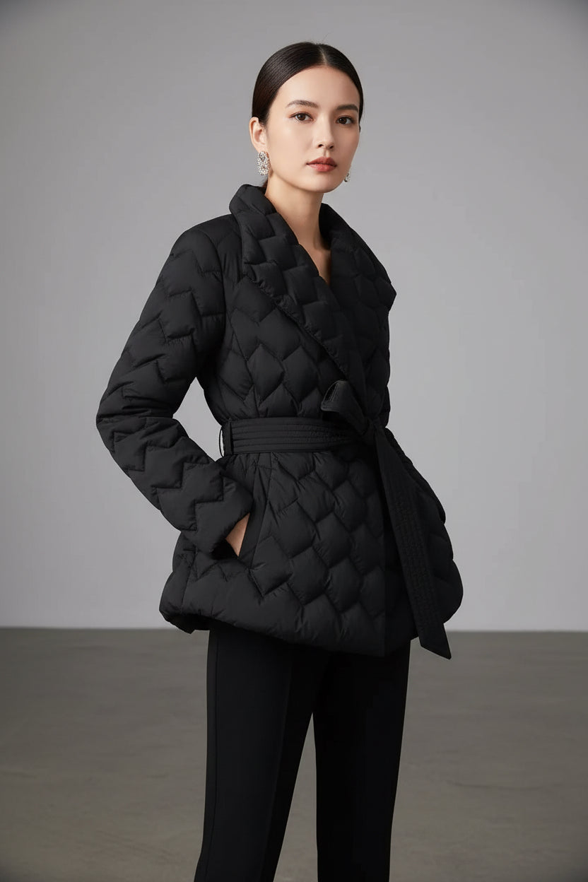 Elegant Tie Belt Long Winter Coat