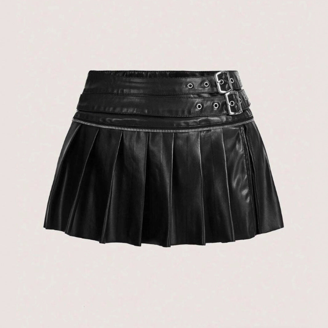 Pu ultra short versatile split skirt