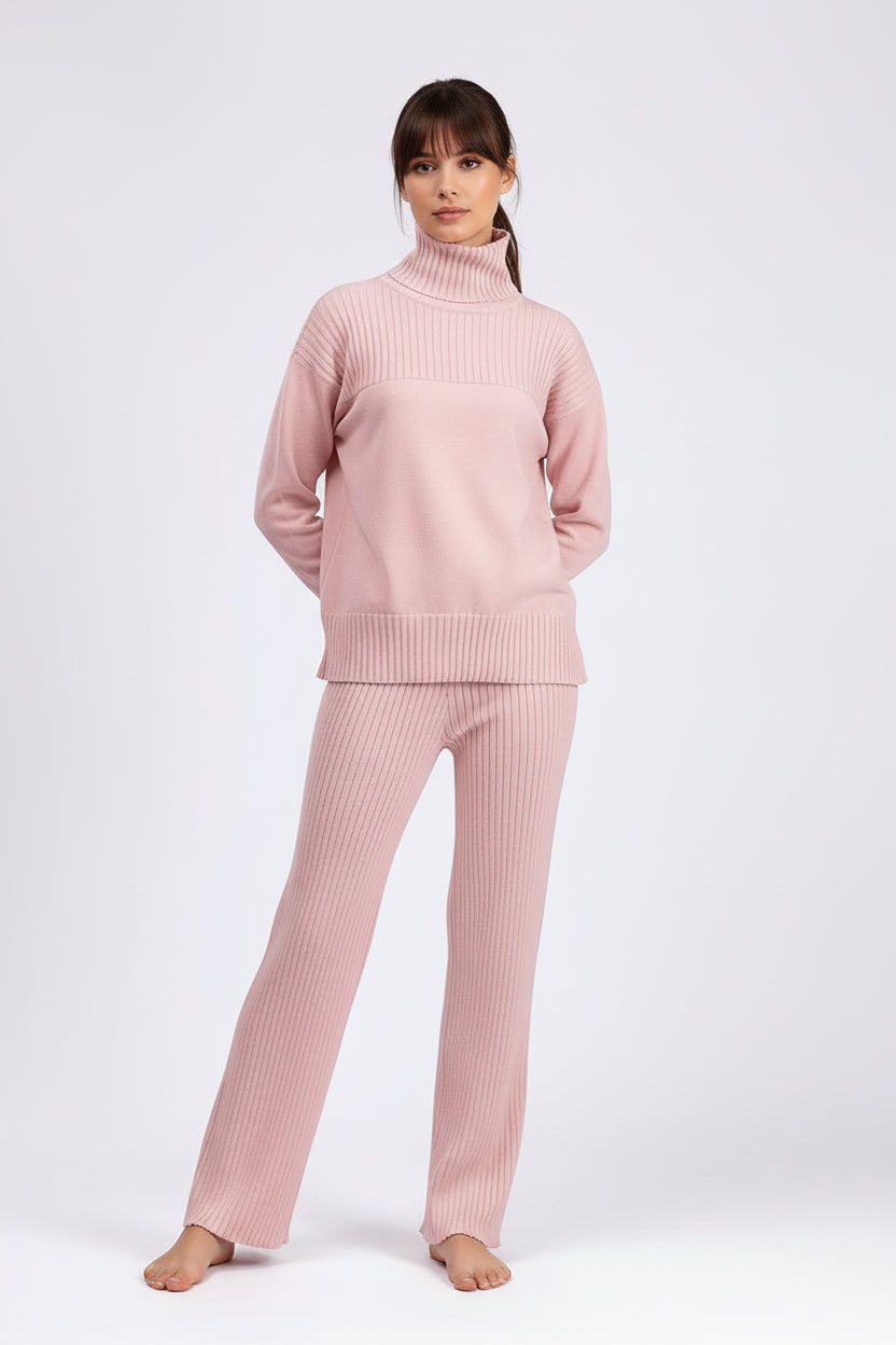 knitted pullover turtleneck loose autumn and winter two-piece set