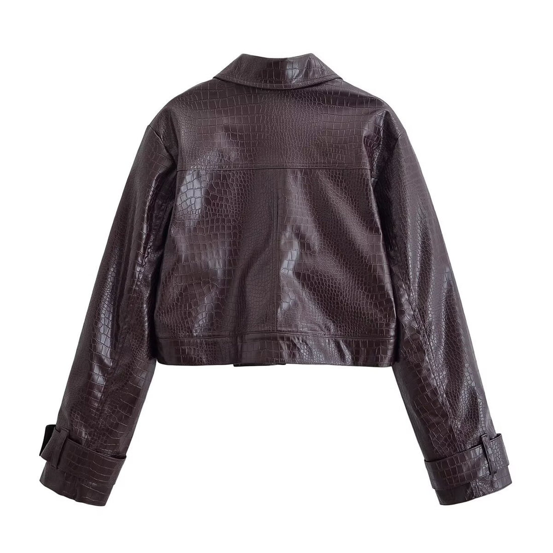 Women’s Dark Brown Croc-Embossed Leather Jacket and Trousers Set