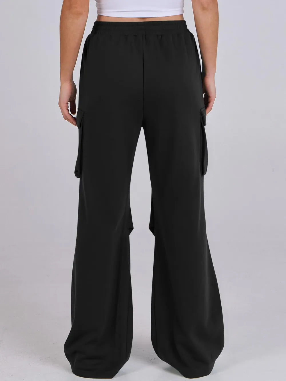 Elastic Waist Wide Leg Loose Pants with Pockets