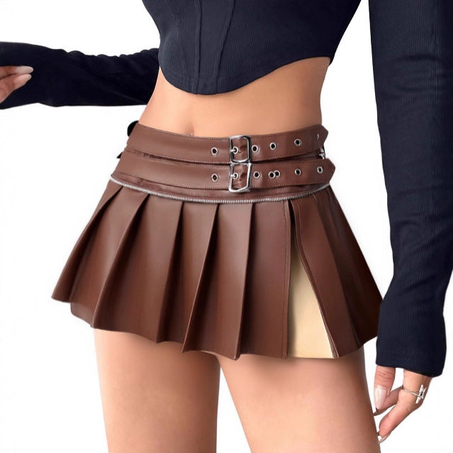 Pu ultra short versatile split skirt