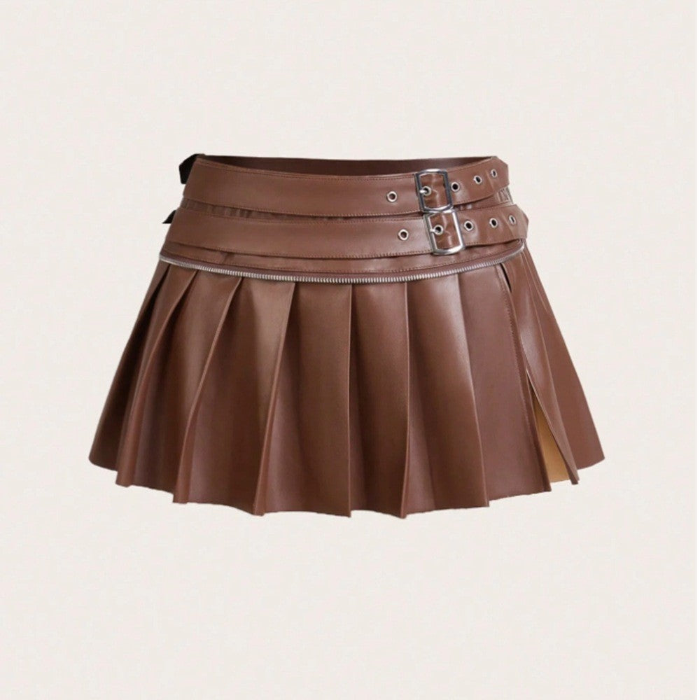 Pu ultra short versatile split skirt