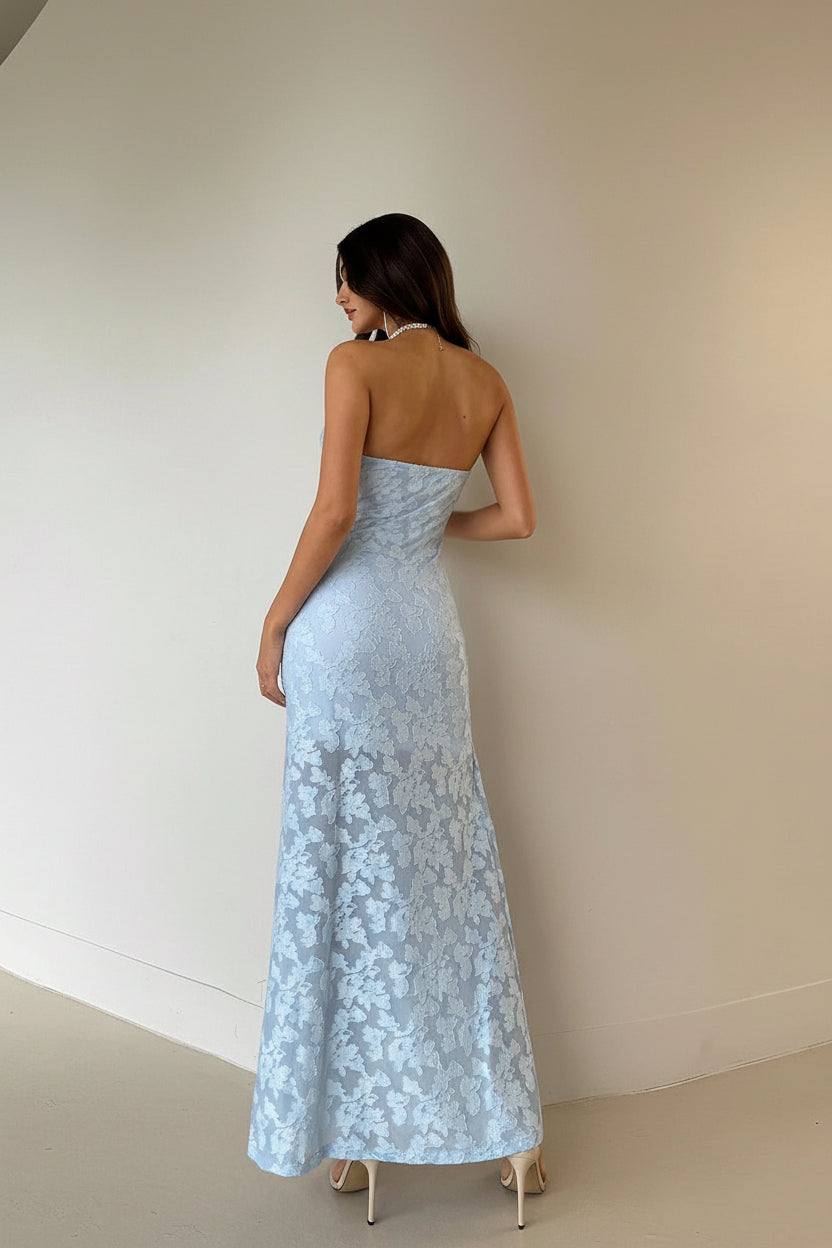 Floral strapless Sleeveless Ripped maxi dress