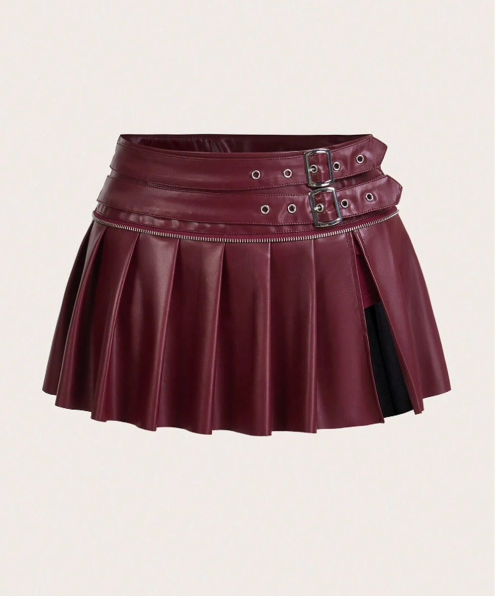 Pu ultra short versatile split skirt