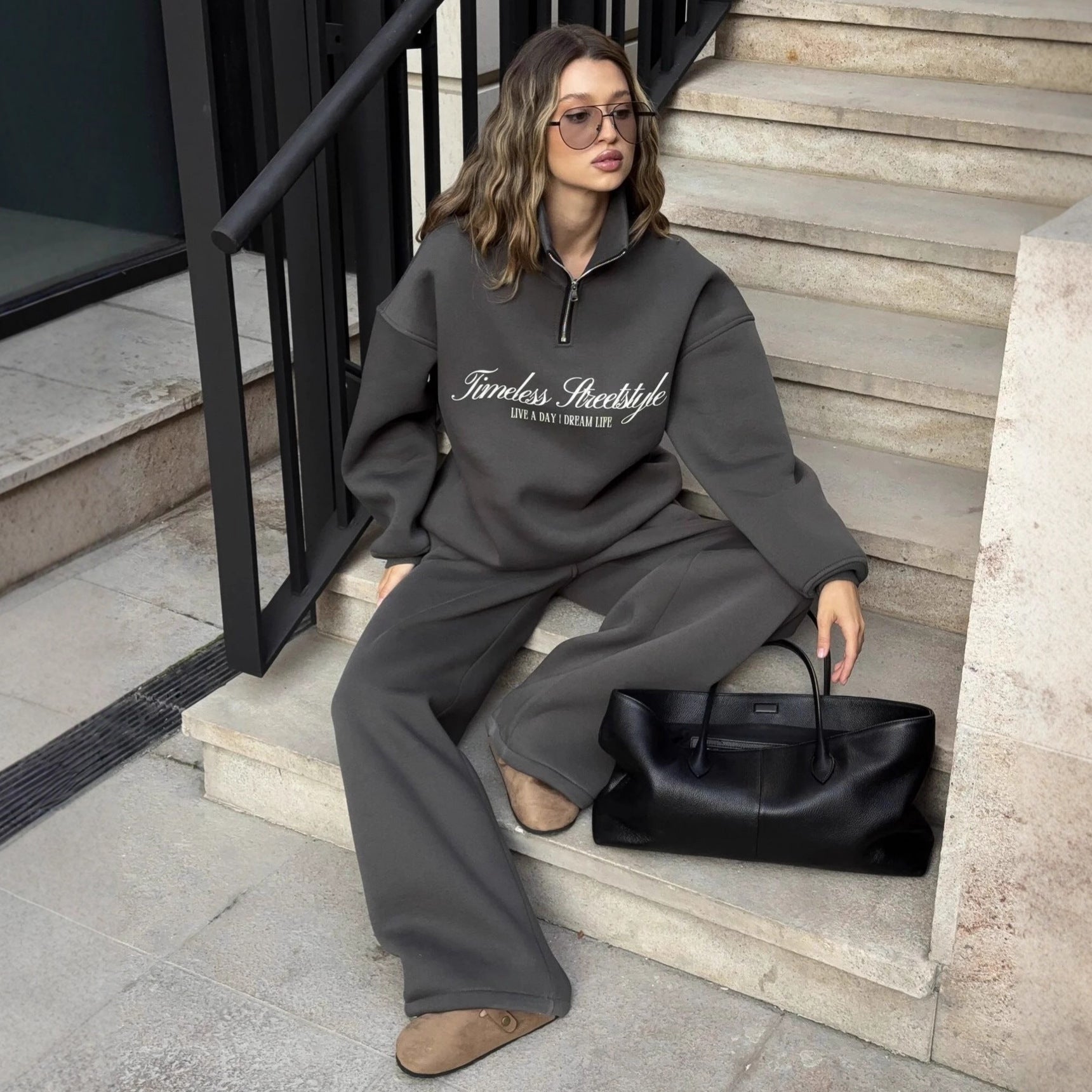 Unisex long sleeved hoodie and pants two piece tracksuit set