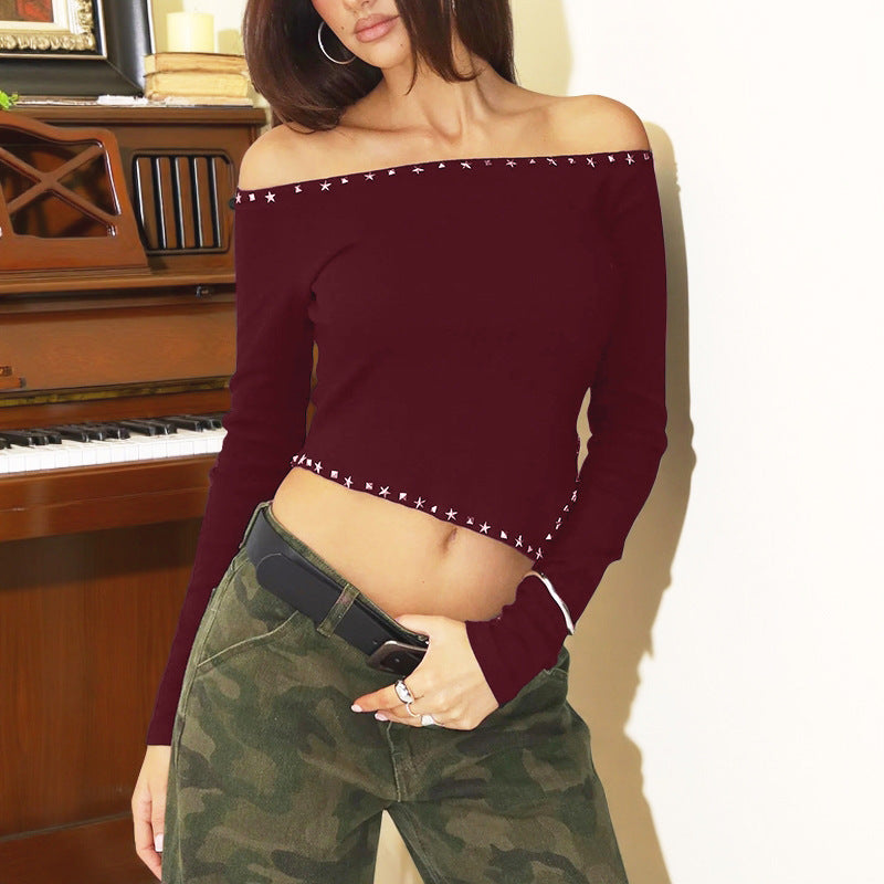 One shoulder rivet Top