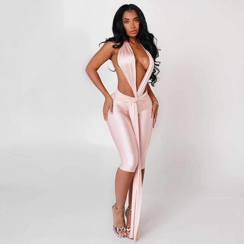Sexy Halter Backless Tie-Back High-Waisted Jumpsuit