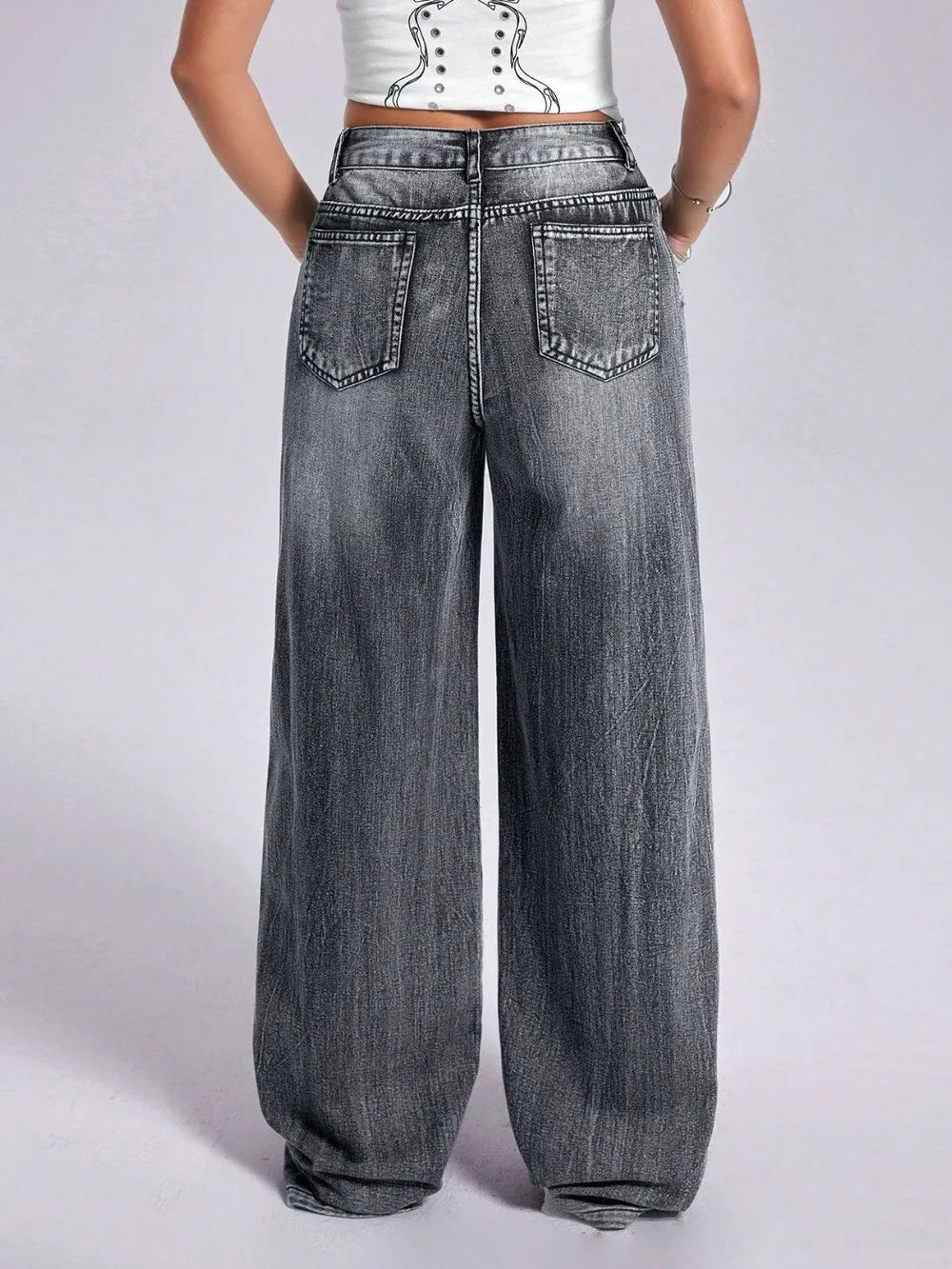 Cross Wide Leg Jeans with Pockets