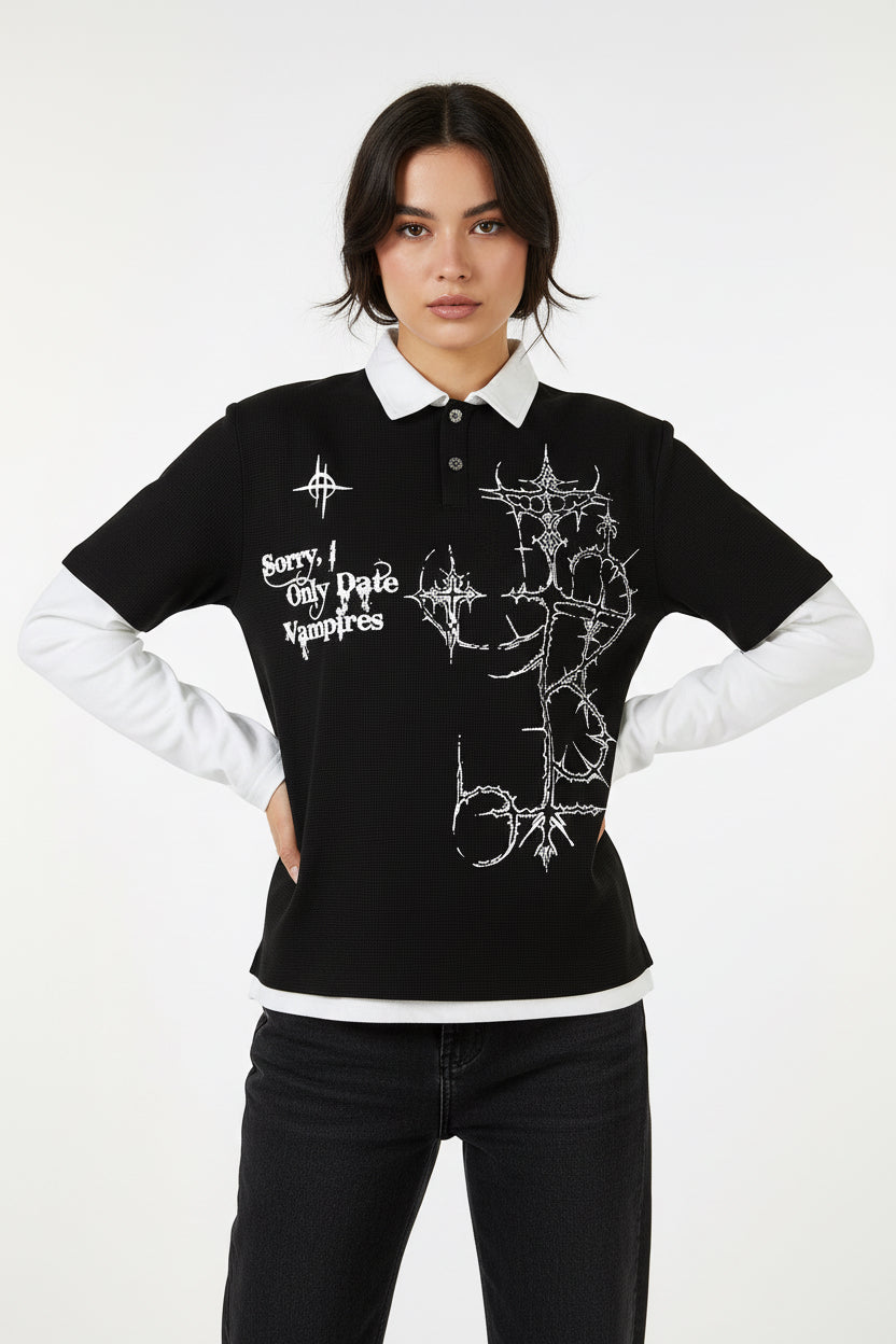 Unisex waffle collar long sleeve T-shirts