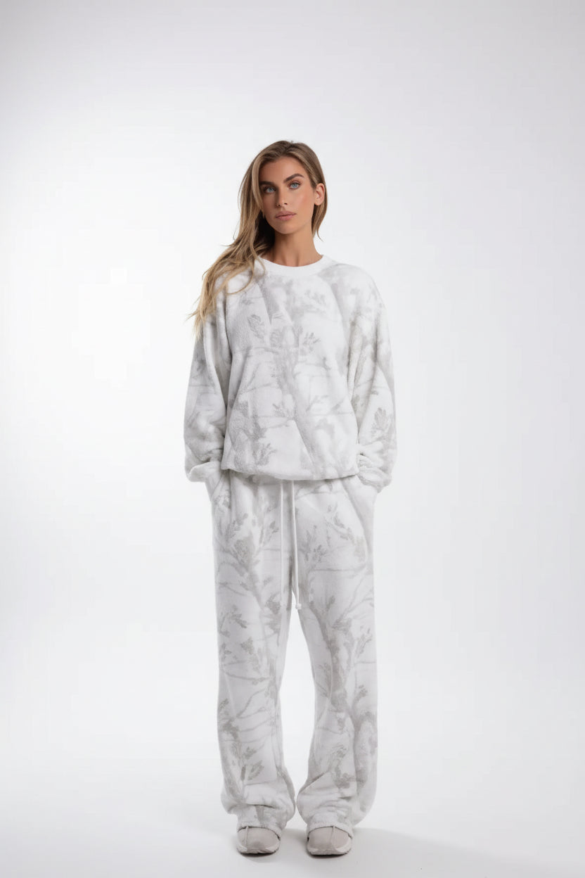 Unisex White Marble Print Set two Piece Set Co-Or