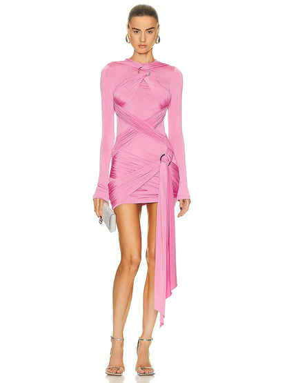 Long Sleeve Mini pink party Dress