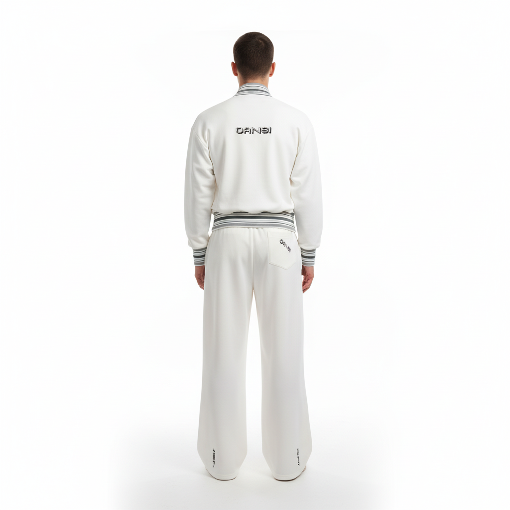 Oansi White Unisex Tracksuit Oversized Zip-Up Jacket &amp; WideLeg Pants Set