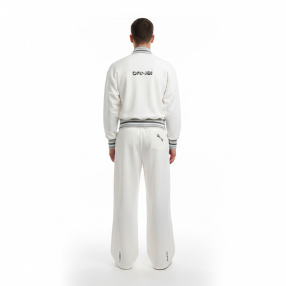Oansi White Unisex Tracksuit Oversized Zip-Up Jacket &amp; WideLeg Pants Set