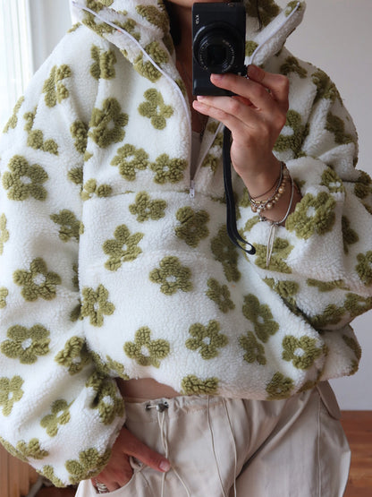 Floral Print Sherpa Pullover - Women&