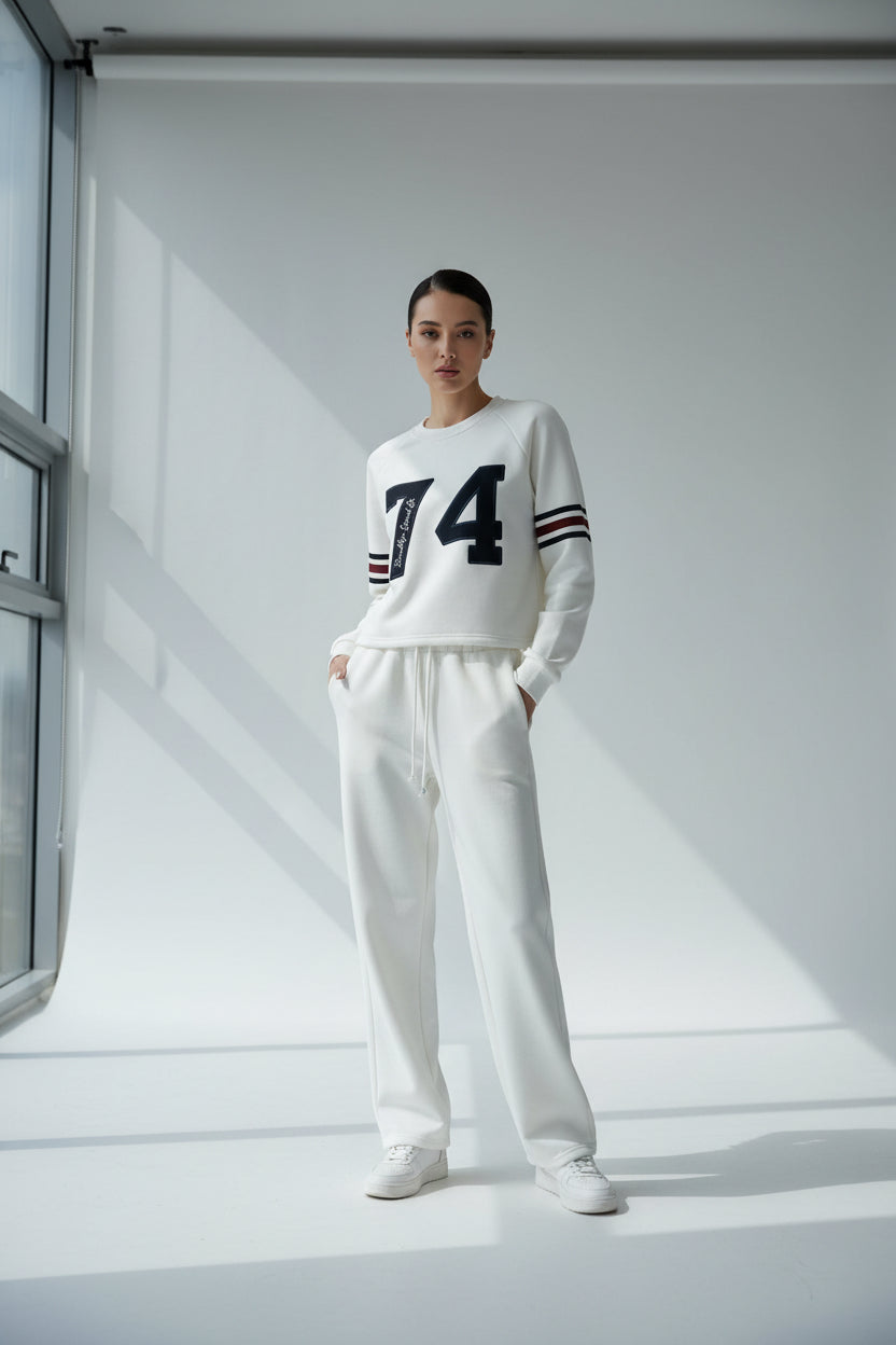 Women’s White Tracksuit Set with Graphic Sweatshirt