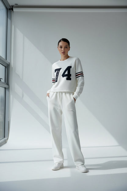 Women’s White Tracksuit Set with Graphic Sweatshirt