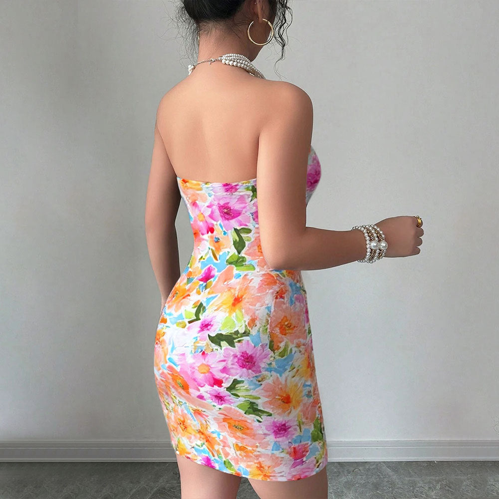 Floral Figure-hugging Tube Mini Dress