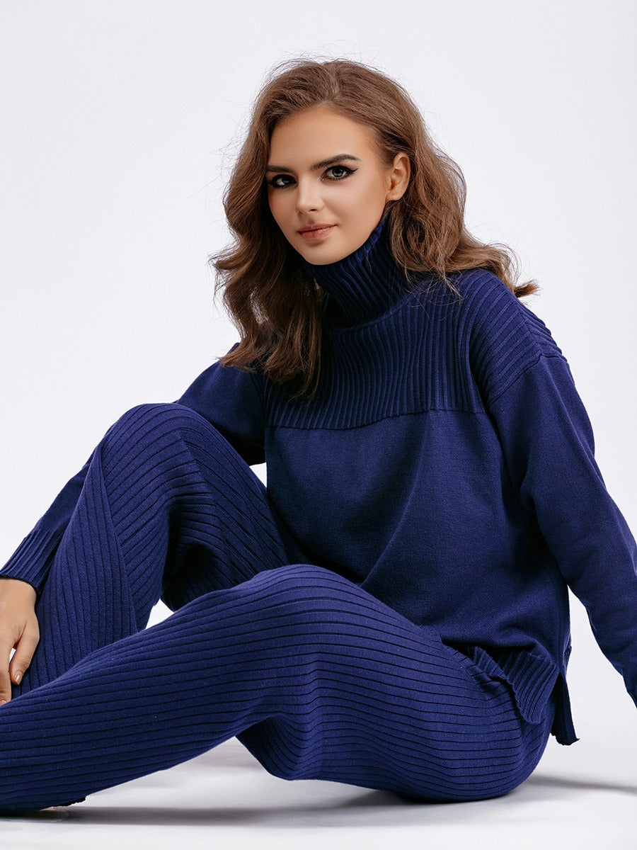 knitted pullover turtleneck loose autumn and winter  two-piece set