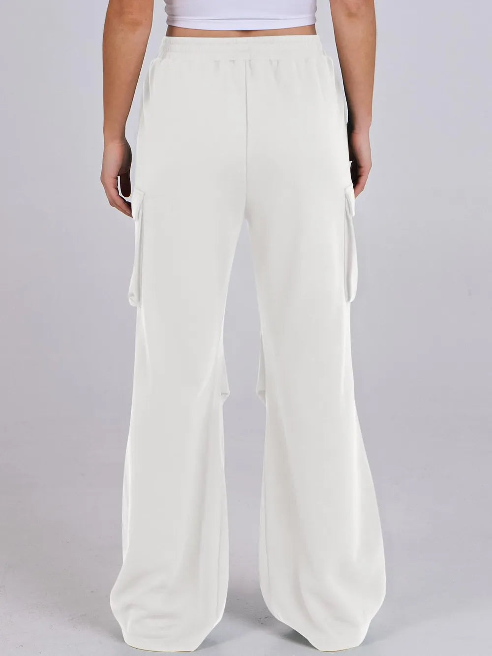 Elastic Waist Wide Leg Loose Pants with Pockets