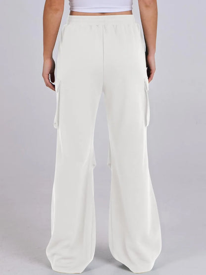 Elastic Waist Wide Leg Loose Pants with Pockets