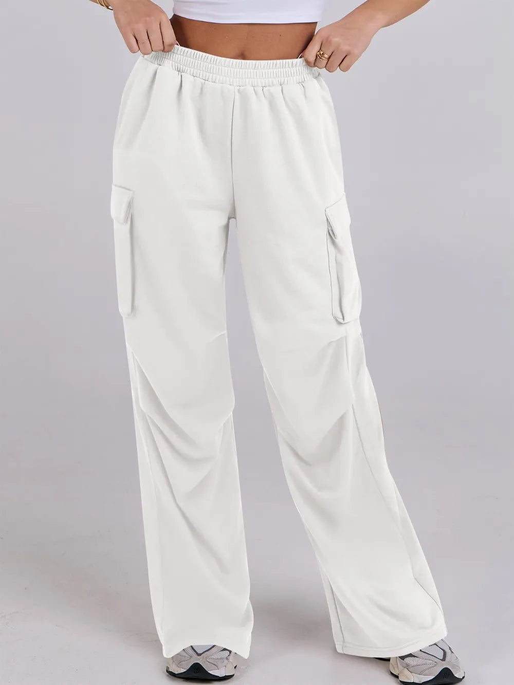 Elastic Waist Wide Leg Loose Pants with Pockets