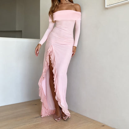 lotus leaf maxi evening party dress