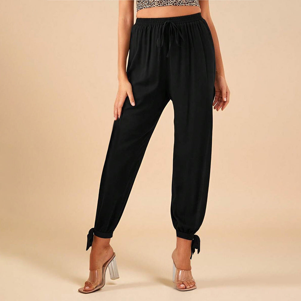 Black High-waisted Drawstring Split leg Tie-cuff Pants