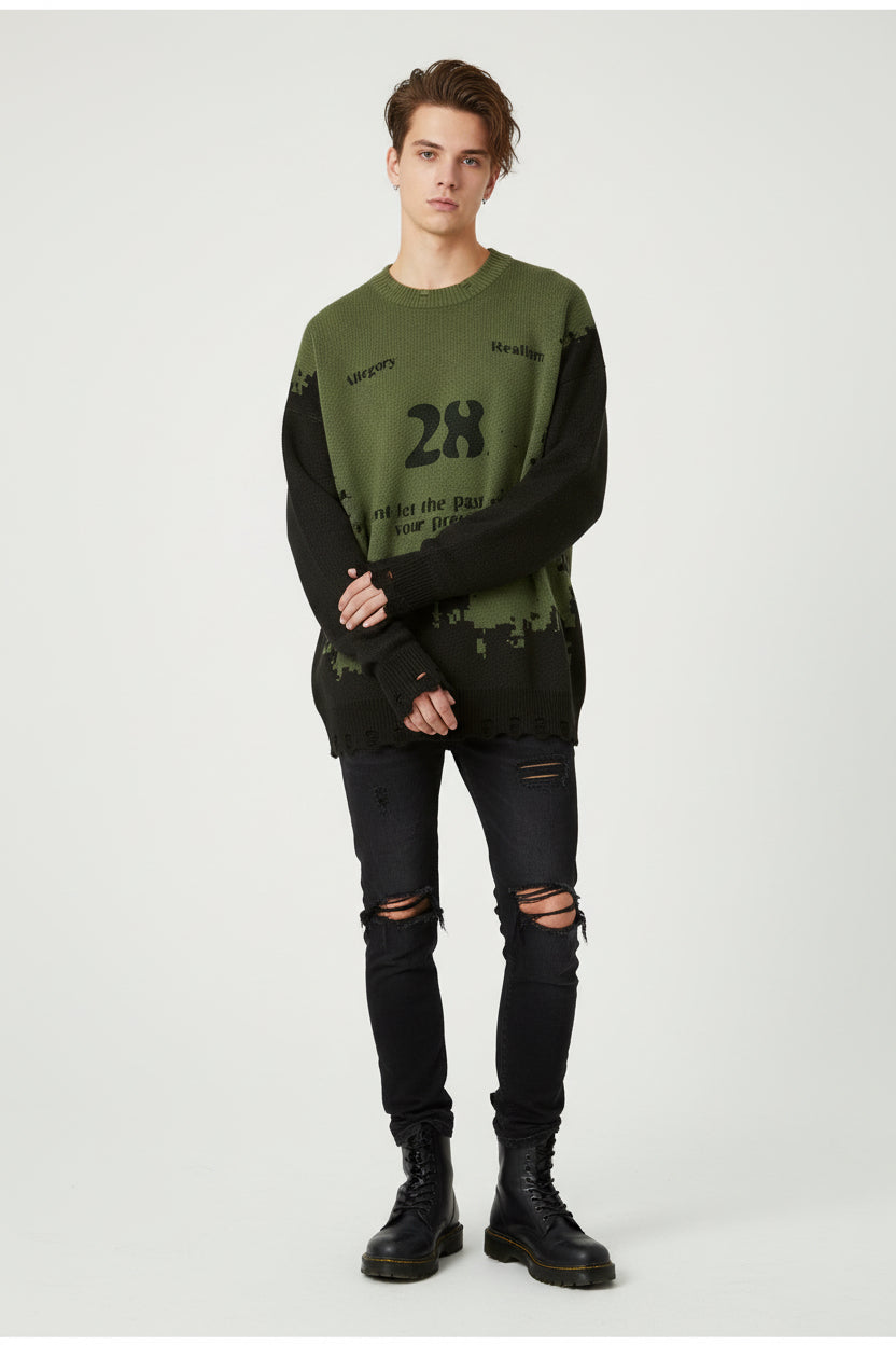 Color blocked sweater warm knit sweater