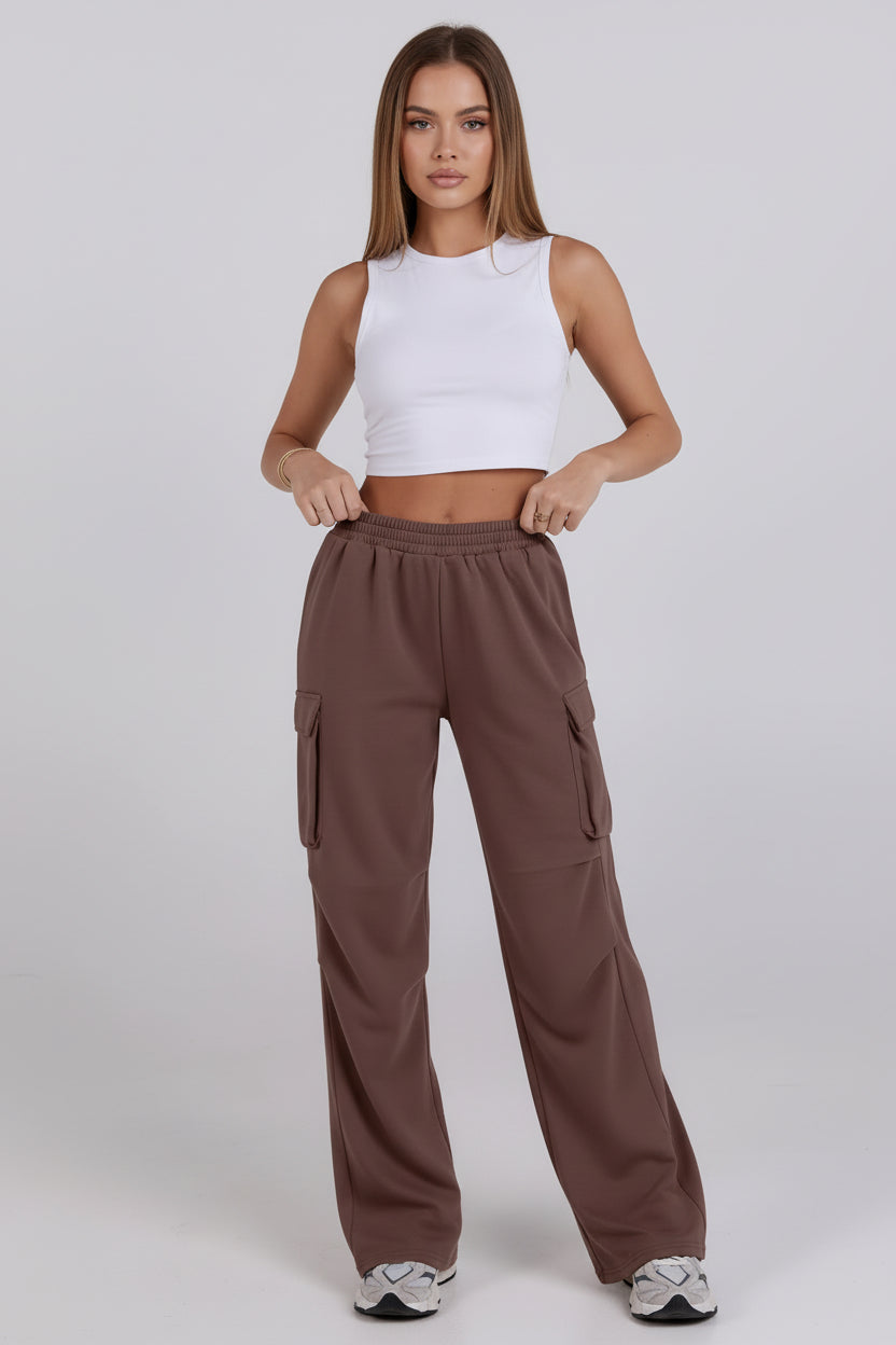 Elastic Waist Wide Leg Loose Pants with Pockets
