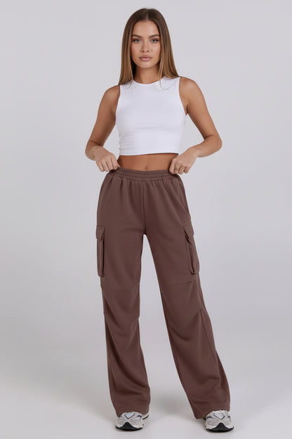 Elastic Waist Wide Leg Loose Pants with Pockets