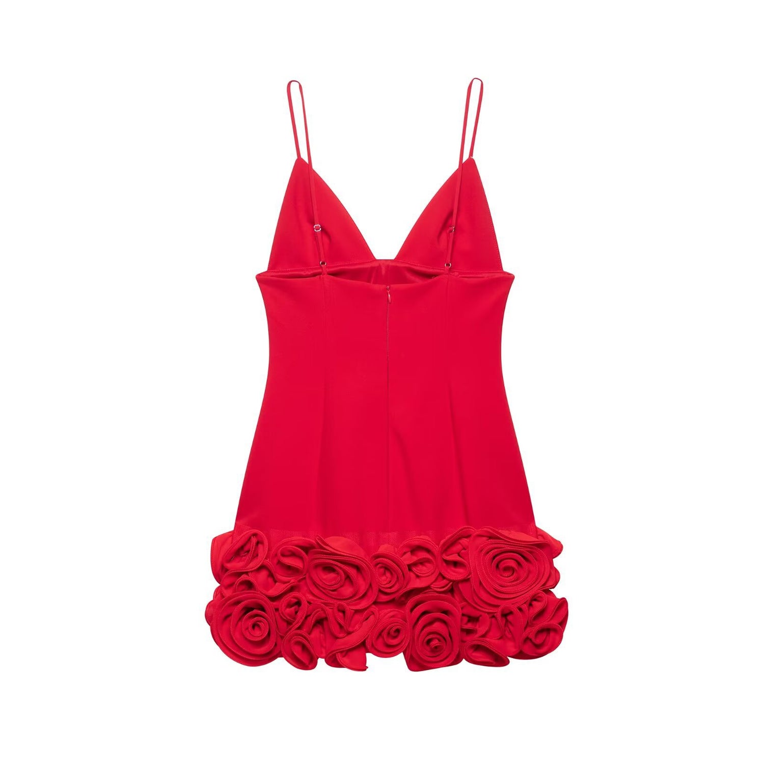 Embossed Red Flower Design Mini Floral Dress