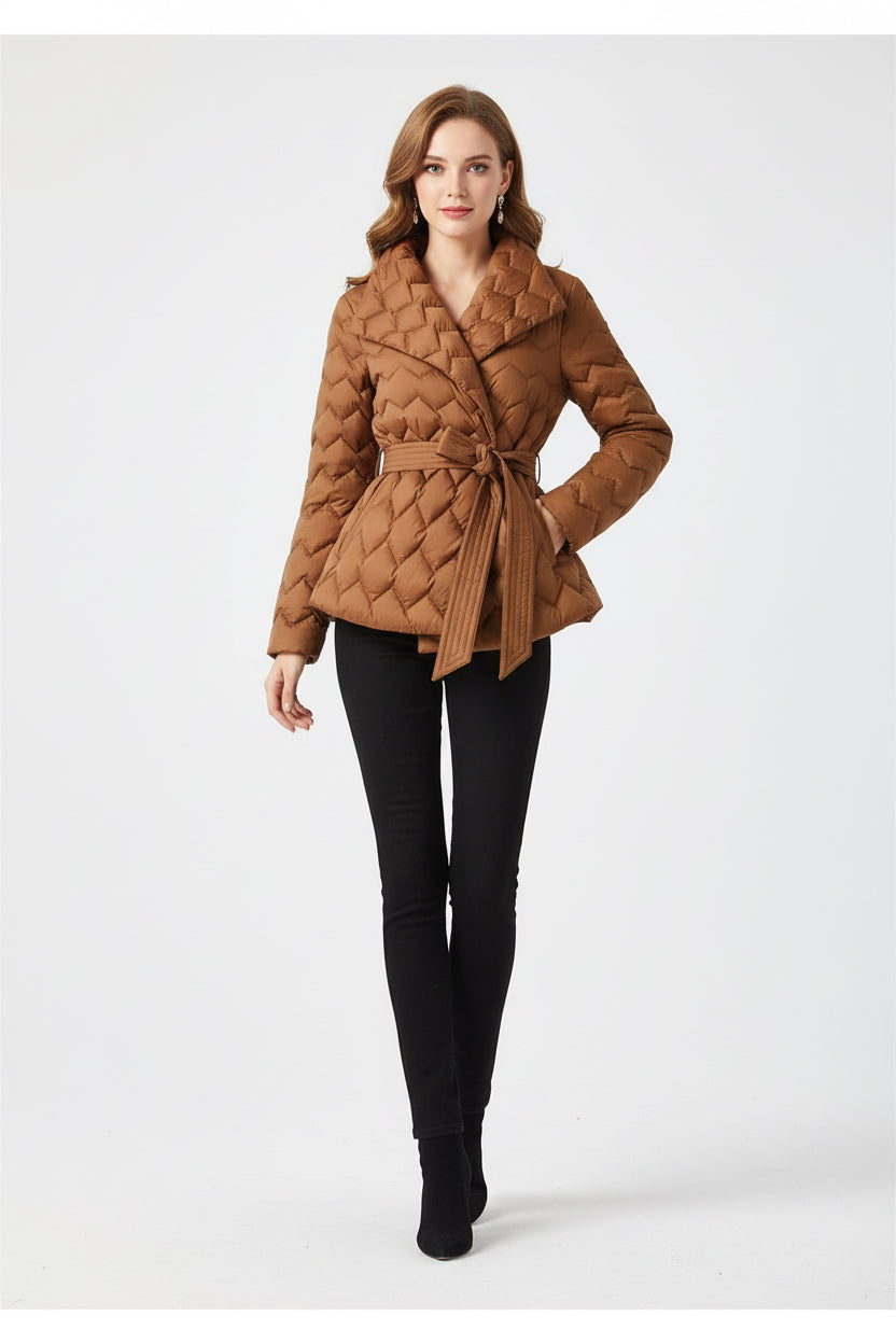 Elegant Tie Belt Long Winter Coat