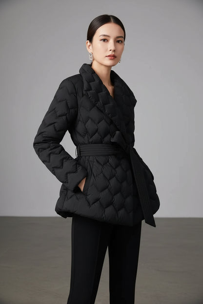 Elegant Tie Belt Long Winter Coat