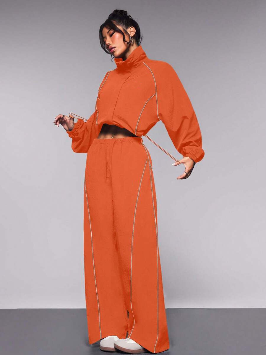 Drawstring tracksuit two-piece set