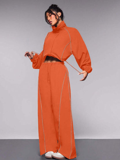Drawstring tracksuit two-piece set