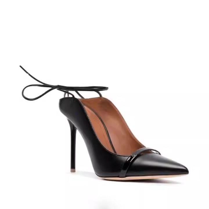 pointed PU lace up  pump high heels