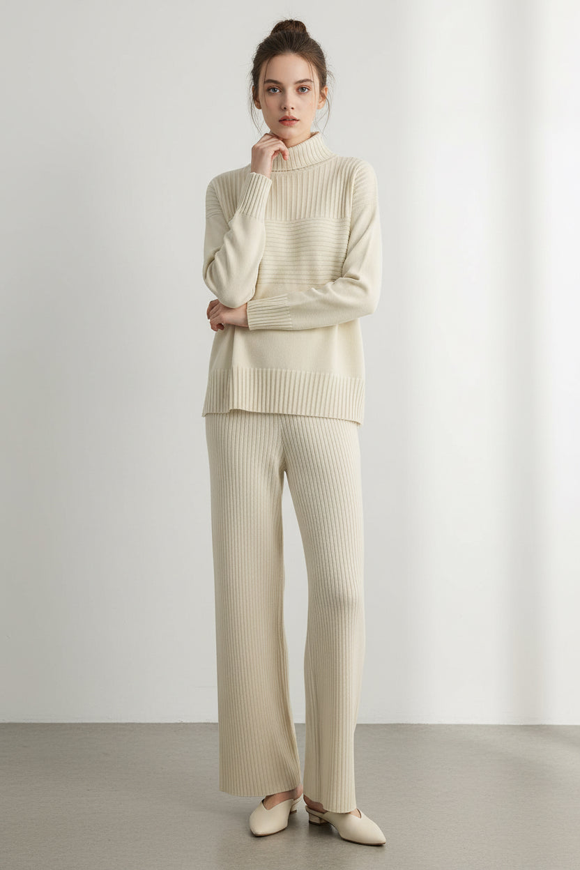 knitted pullover turtleneck loose autumn and winter  two-piece set