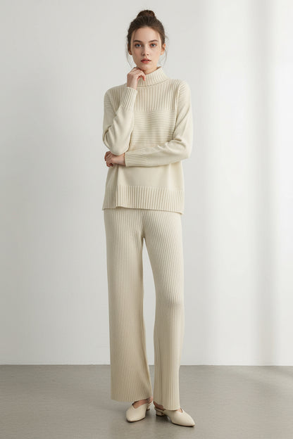 knitted pullover turtleneck loose autumn and winter  two-piece set