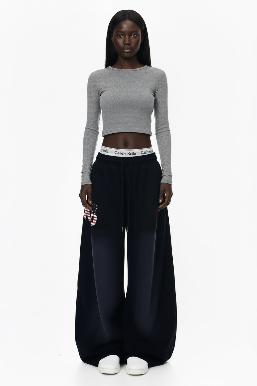 Washed Crinkle Cargo Pants Loose Wid Leg Trousers