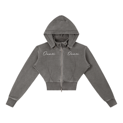 Vintage Washed Cropped Fleece Hoodie