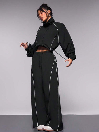 Drawstring tracksuit two-piece set