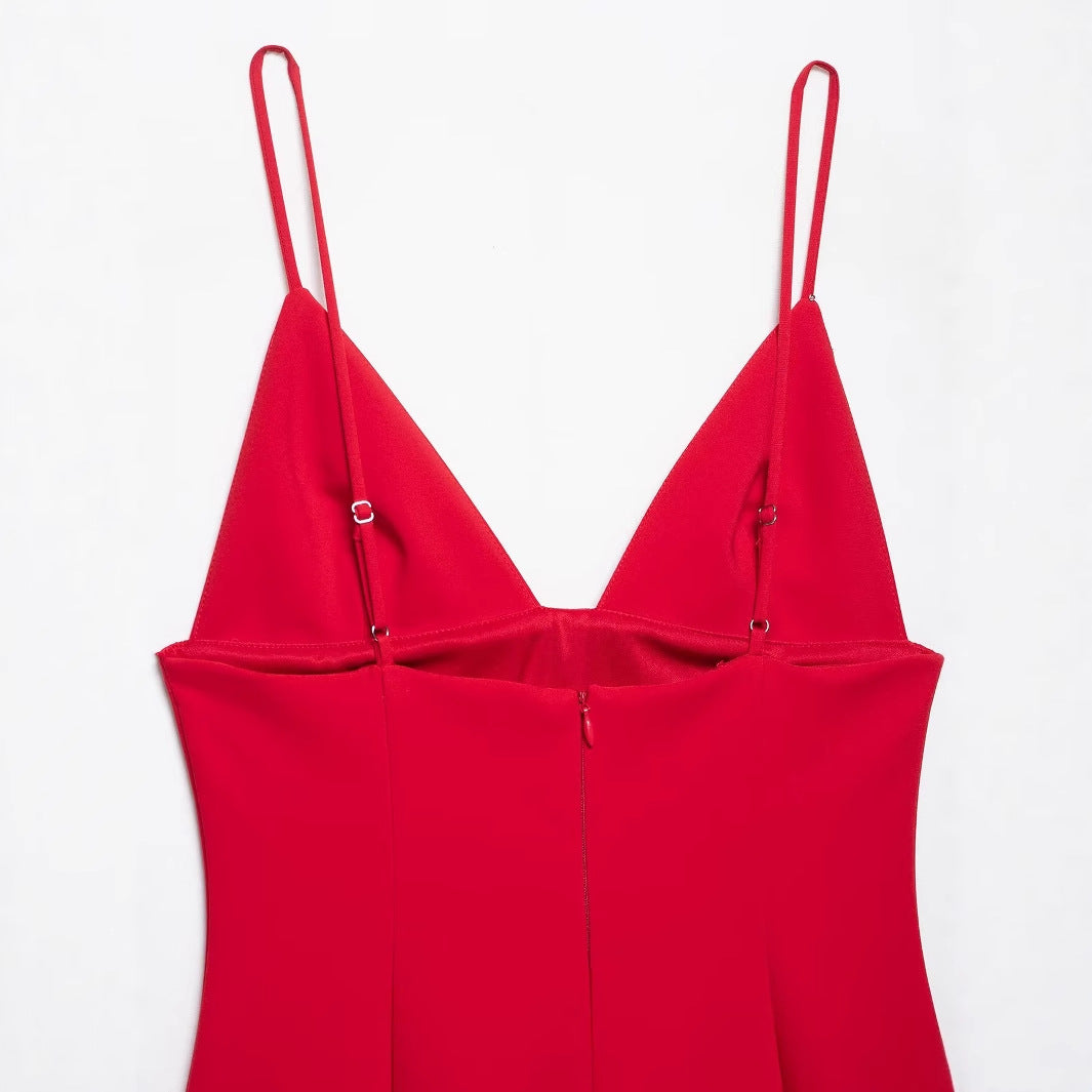 Embossed Red Flower Design Mini Floral Dress