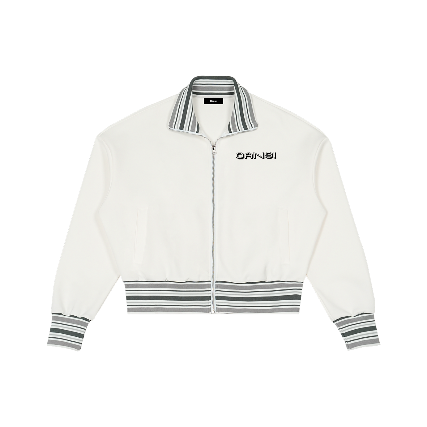 Oansi White Unisex Tracksuit Oversized Zip-Up Jacket &amp; WideLeg Pants Set