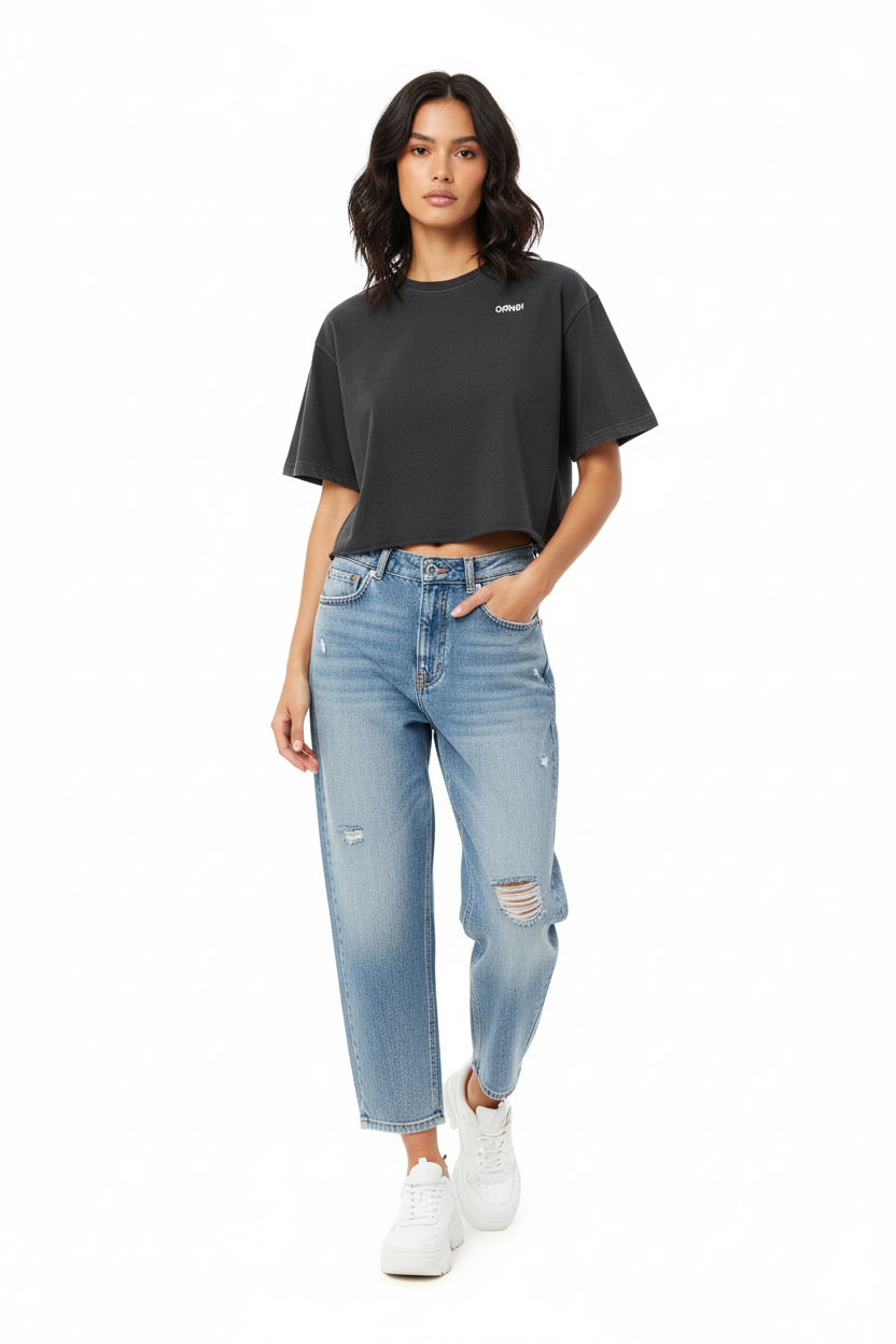 Snow Washed Raw Edge Crop Top