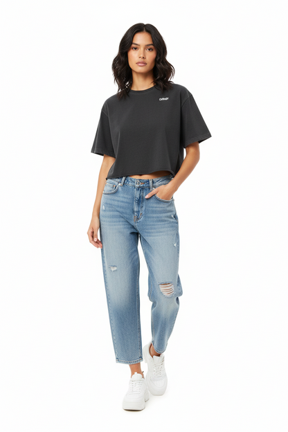 Snow Washed Raw Edge Crop Top